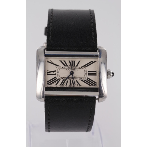 109 - Gents stainless steel cased Cartier automatic wristwatch (ref 2612). The engine turned cream dial wi... 