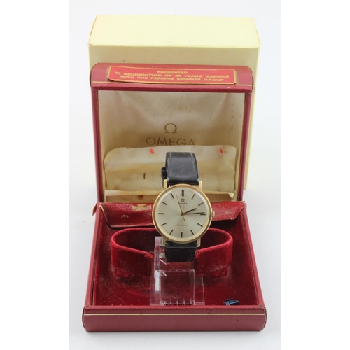 112 - Gents 9ct cased Omega Geneve manual wind wristwatch, circa 1972, case diameter approx. 34mm, name en... 