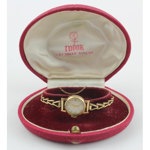 113 - Ladies Tudor Royal (Rolex) 9ct gold cased wristwatch, hallmarked Chester 1960. The white dial with A... 