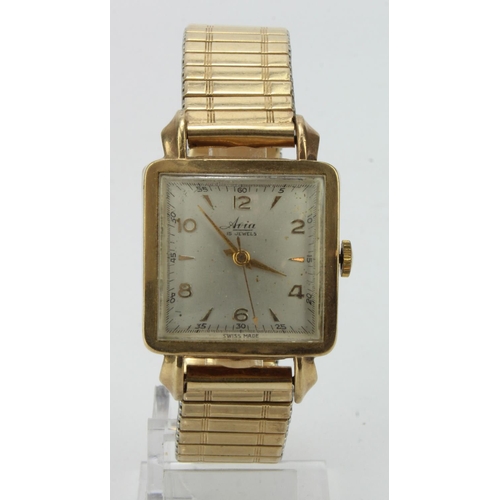 125 - Gents 9ct cased Avia manual wind wristwatch,  hallmarked Edinburgh 1952. Case size 28mm x 28mm. On a... 