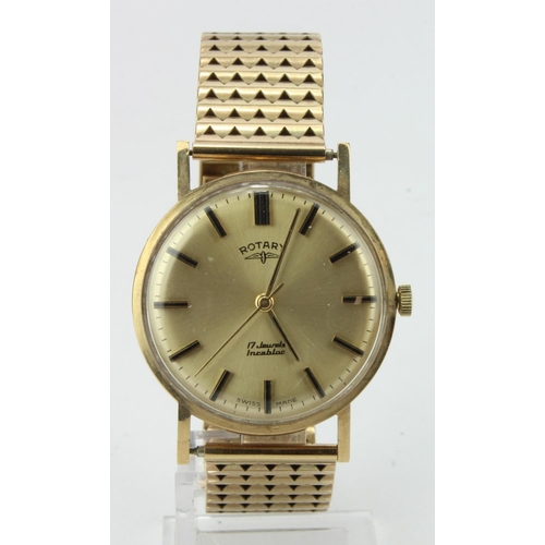 127 - Gents 9ct cased Rotary manual wind wristwatch, hallmarked London 1973. The gilt dial with gilt baton... 