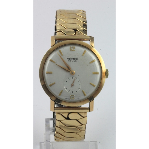 130 - Gents 9ct cased Vertex Revue manual wind wristwatch circa 1967. The white dial with gilt markers and... 