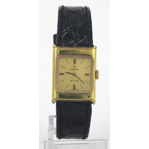 140 - Ladies gold plated Omega De Ville manual wind wristwatch, circa 1970, The gilt square dial with gilt... 