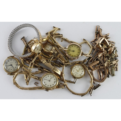 142 - Assortment of mainly gold filled/metal core ladies wristwatches, bracelets and parts. To include sev... 