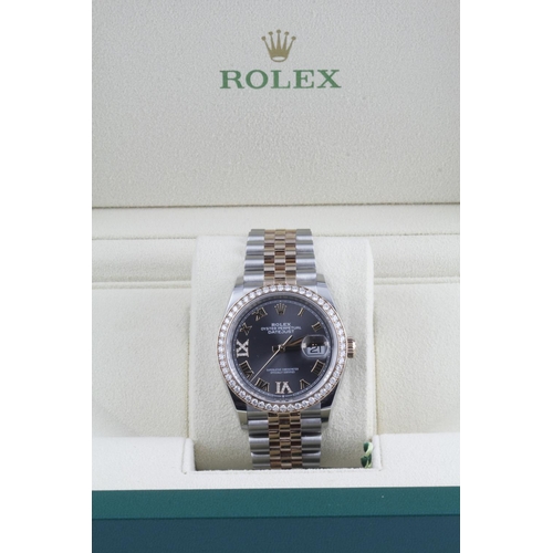 147 - Rolex Datejust Oyster Perpetual 36 Oystersteel and Everose gold ladies wristwatch, 2022 card, ref.12... 