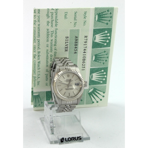 148 - Ladies Rolex Steel and White Gold Oyster Perpetual Datejust wristwatch, the silver dial with baton m... 