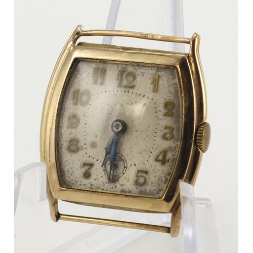 15 - Gents 9ct cased manual wind wristwatch, hallmarked Glasgow 1930. The cream dial with Arabic numerals... 