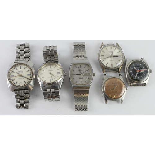 151 - Assortment of six automatic stainless steel cased gents wristwatches, all with baton markers, three ... 