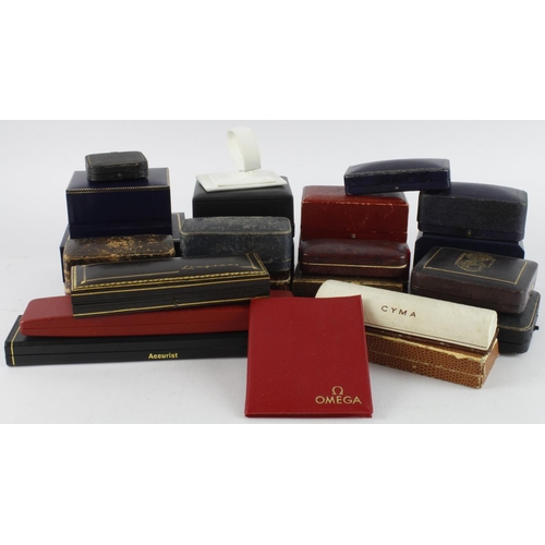 152 - Assortment of approx. 20 wristwatch boxes, some better examples noted, worth viewing. AF