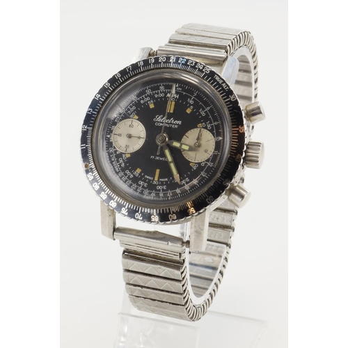 167 - Selectron Computer stainless steel cased gents manual wind chronogaph wristwatch. The black dial wit... 