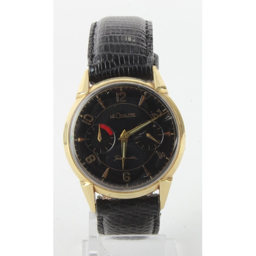 189 - Gents 14ct cased LeCoultre Futurematic wristwatch with black Dial and Power Reserve. Case diameter a... 