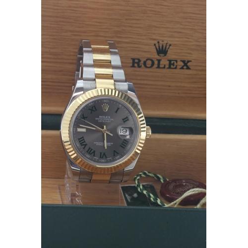 194 - Gents Rolex Oyster Perpetual Datejust II 'Wimbledon' stainless steel and gold wristwatch, the slate ... 