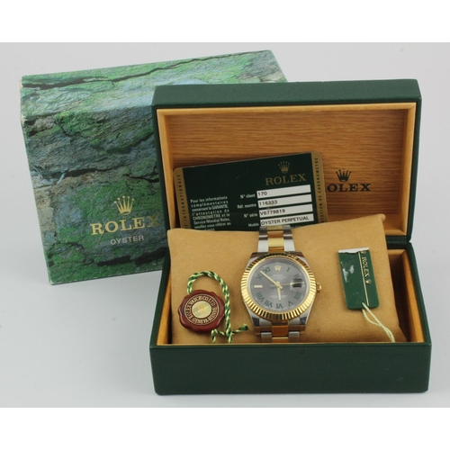 194 - Gents Rolex Oyster Perpetual Datejust II 'Wimbledon' stainless steel and gold wristwatch, the slate ... 