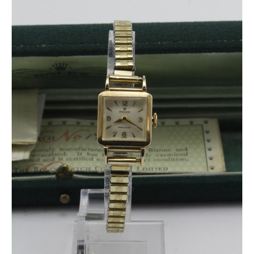 199 - Ladies 9ct cased Rolex Precision wristwatch. Complete with original box and some paperwork. Purchase... 