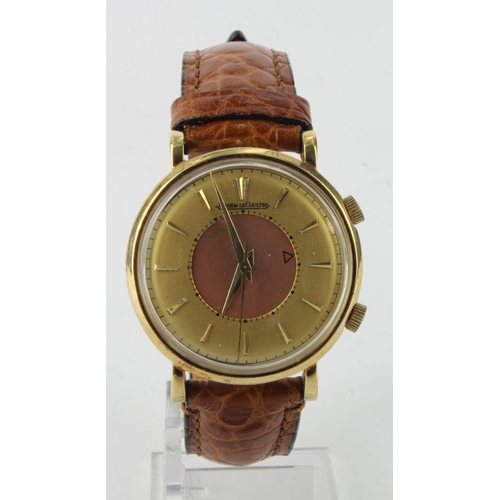 200 - Gents gold plated Jaeger - LeCoultre Memovox alarm wristwatch. The bi-colour dial with dart markers.... 