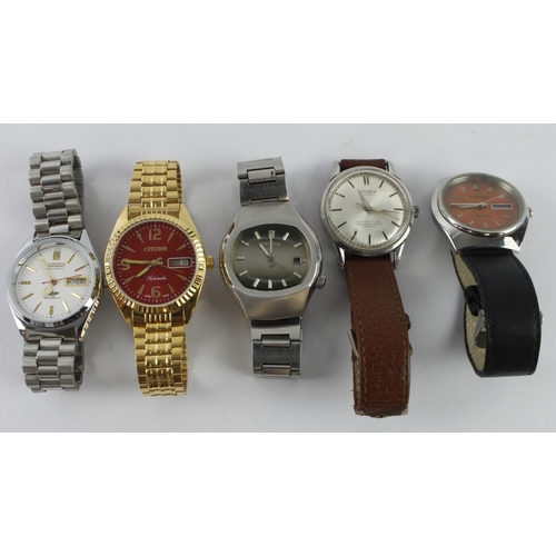 22 - Citizen, four gents automatic wristwatches, along with one manual wind. All working when catalogued