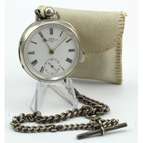 220 - Silver open face pocket watch, Roman numerals to white enamel dial, with subsidiary dial, case hallm... 