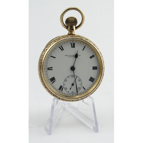 225 - Gents 9ct cased open face pocket watch, hallmarked Chester 1907. The white dial with black roman num... 