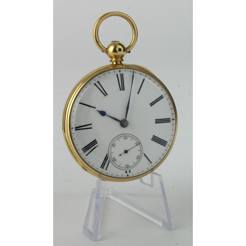 226 - Gents 18ct cased open face pocket watch, hallmarked London 1857. The white dial with roman numerals ... 