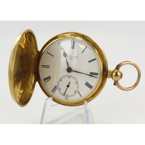 232 - Gents 18ct cased full hunter key wind pocket watch by William Bent, hallmarked London 1885. The whit... 