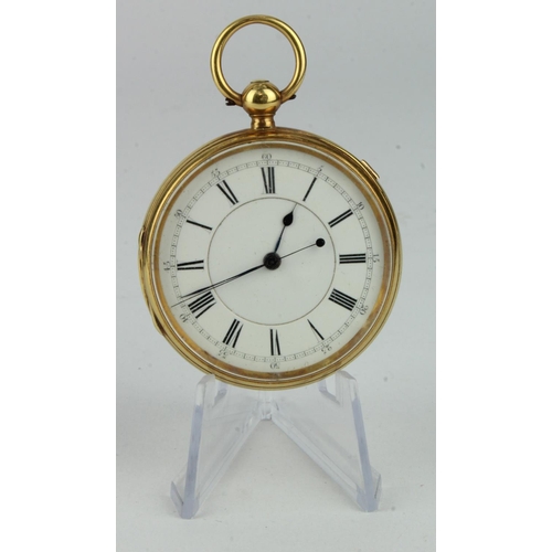 235 - Gents 18ct cased open face pocket watch, hallmarked London 1880. The white dial with roman numerals,... 