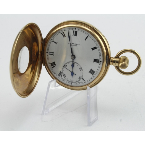 239 - Gents 9ct cased half hunter pocket watch, hallmarked Birmingham 1936. The signed white dial by Benso... 