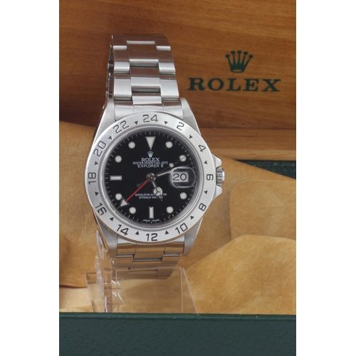 24 - Gents Rolex Oyster Perpetual Date Explorer II stainless steel wristwatch, the black dial on a Rolex ... 