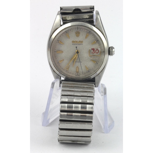 27 - Gents stainless steel Rolex Oysterdate, Ref 6494, serial number 45714, circa 1954. The cream dial wi... 