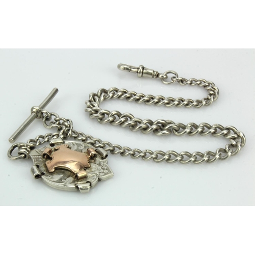 271 - Silver pocket watch chain, graduated curb links, T-bar and links hallmarked Chester 1932, Horticultu... 