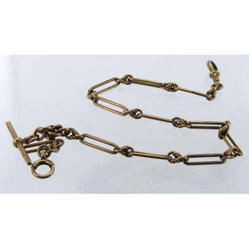 275 - Rose gold (tests 9ct) vintage single Albert pocket watch chain, with T-bar, length 13.5