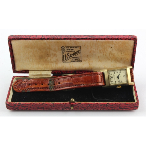 28 - Gents rolled gold manual wind wristwatch circa 1938. Case size 29mm x 22mm. Engraved on the back, wo... 