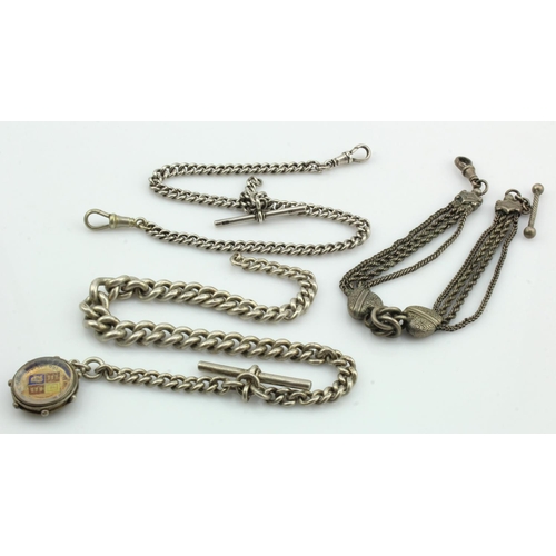 281 - Three silver pocket watch chains, vintage multi chain double heart length 9.5