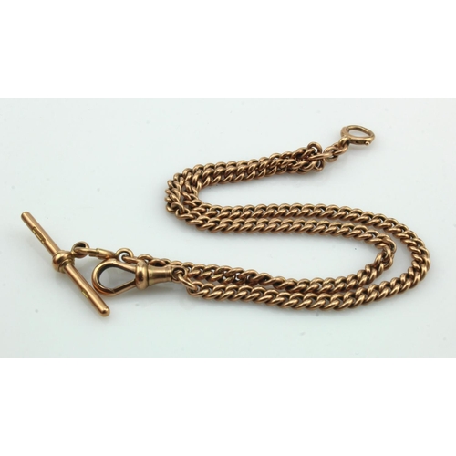 289 - 9ct Gold hallmarked pocket watch chain & T bar, chain length 36cm approx., total weight 27g approx.