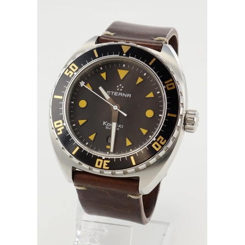 30 - Eterna Super KonTiki gents automatic wristwatch, ref. 1273. The black dial with yellow dot markers a... 