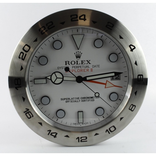 Advertising Wall Clock. Silver Rolex style advertising wall