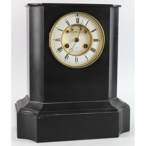 305 - French slate mantel clock, by A.B. Savory & Sons, white enamel dial, makers name to dial and movemen... 