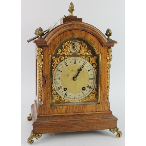 309 - Late 19th Century arched westminster chime mantel clock, movement by Winterhalder & Hofmeier, silver... 