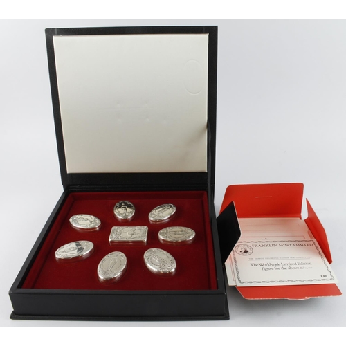 327 - Franklin Mint, The Guards Regiments, a set of eight sterling silver boxes. Seven being oval shaped w... 