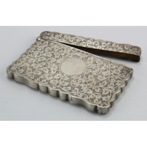 345 - Victorian silver card case, engraved with scrolling foliate decoration (cartouche blank), hallmarked... 