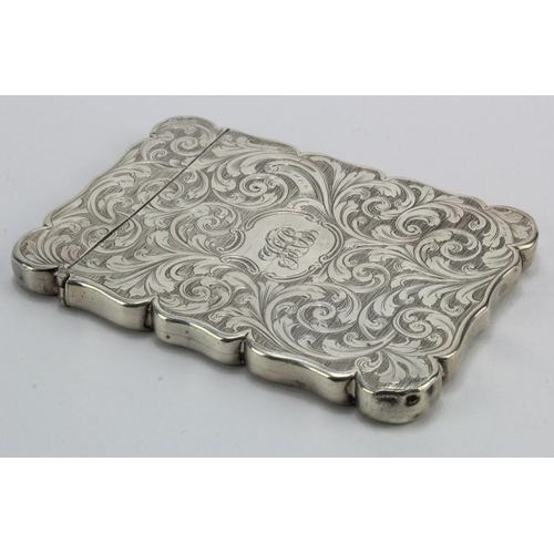 349 - Victorian silver card case, engraved with scrolling foliate decoration, monogram to cartouche, hallm... 