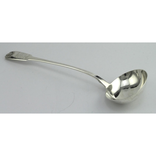 361 - Large William IV silver ladle, hallmarked 'FH, London 1824' (Francis Higgins II), engraved to handle... 