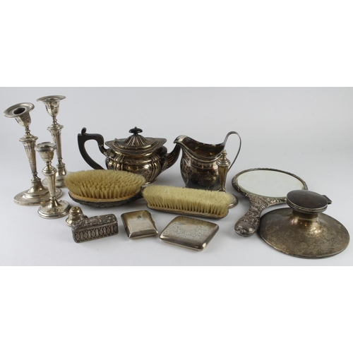 367 - Mixed Silver. A collection of hallmarked silver, including, teapot, cream jug, cigarette cases, cand... 