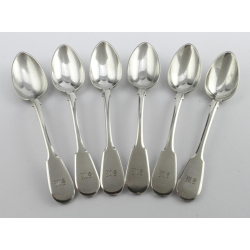 371 - Russian set of six silver Fiddle Pattern teaspoons marked for AW 84 zolotniks 1878 Moscow. Weight of... 