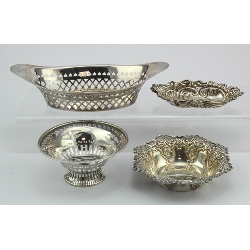 377 - Four silver hallmarked dishes, largest length 20cm approx., total weight 6.7oz. approx..