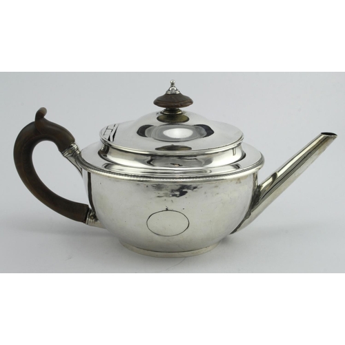 380 - George III silver teapot, hallmarked HN (Hannah Northcote) London 1802. Repair to one side and repai... 