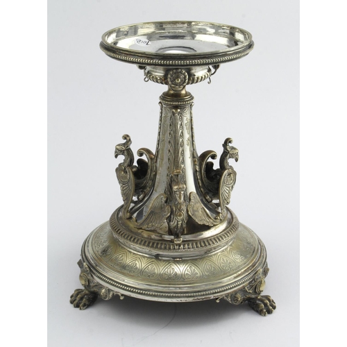 392 - 19th century ornate silver plated centrepiece - missing glass bowl etc., plus a Victorian silver pla... 