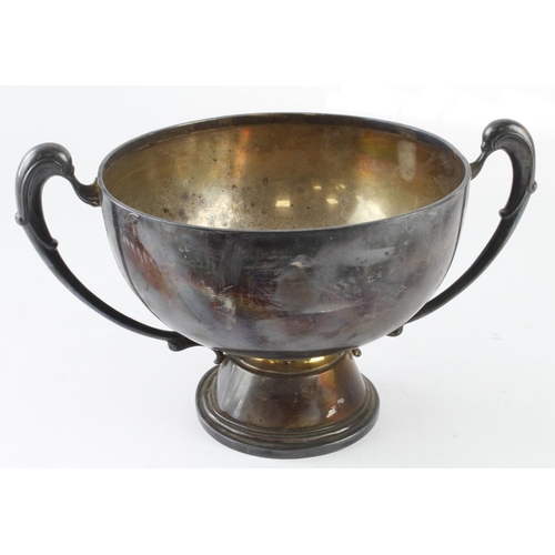 393 - Silver twin handled bowl, hallmarked 'London 1931', height 15cm approx., weight 14.5oz. approx.