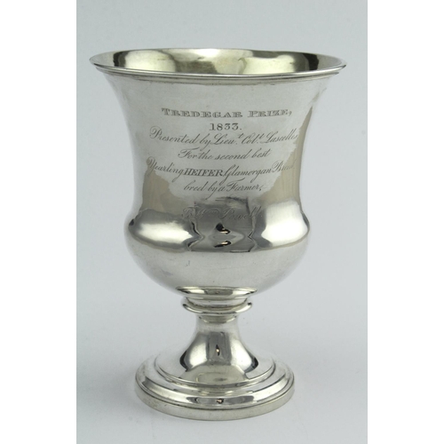 408 - George III silver trophy cup, hallmarked 'London 1817' (hallmarks rubbed), engraved to side 'Tredega... 