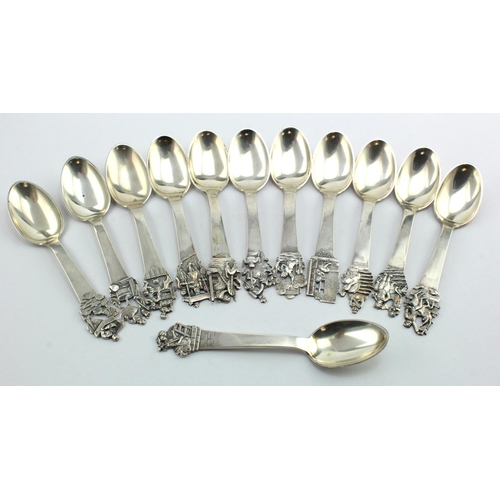 410 - Set of twelve Danish silver, Hans Christian Anderson Fairy-tale spoons, all hallmarked for Copenhage... 