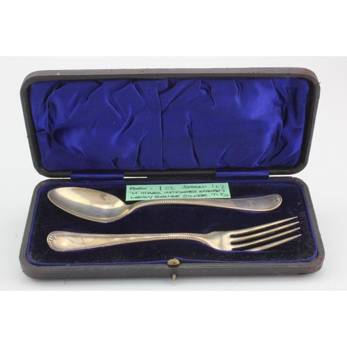 422 - Sterling silver fork and spoon christening set, stamped 'Sterling Silver, G.M.Co', 925...', weight 6... 